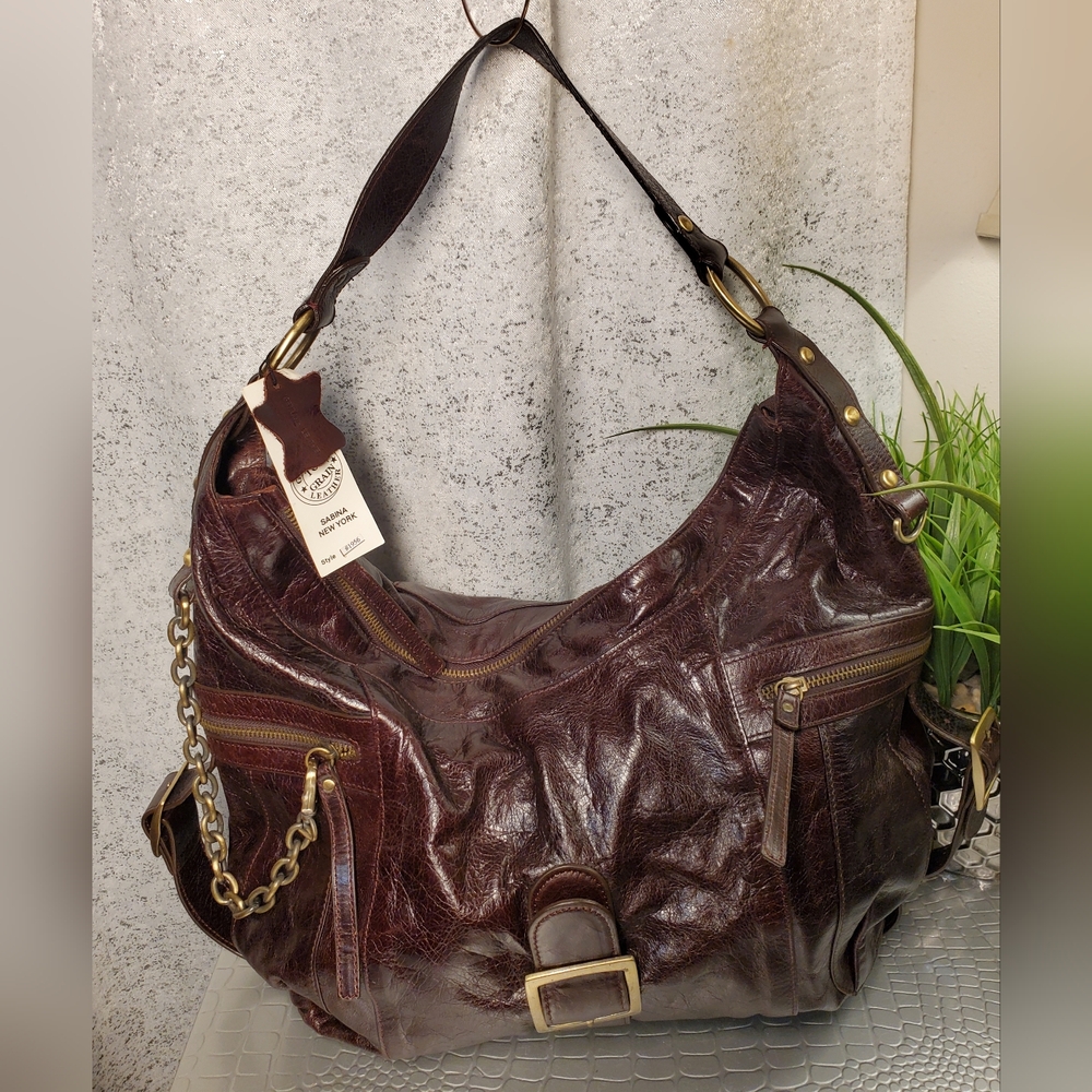 Sabina Dark Brown Hobo Bag with Gold Accents